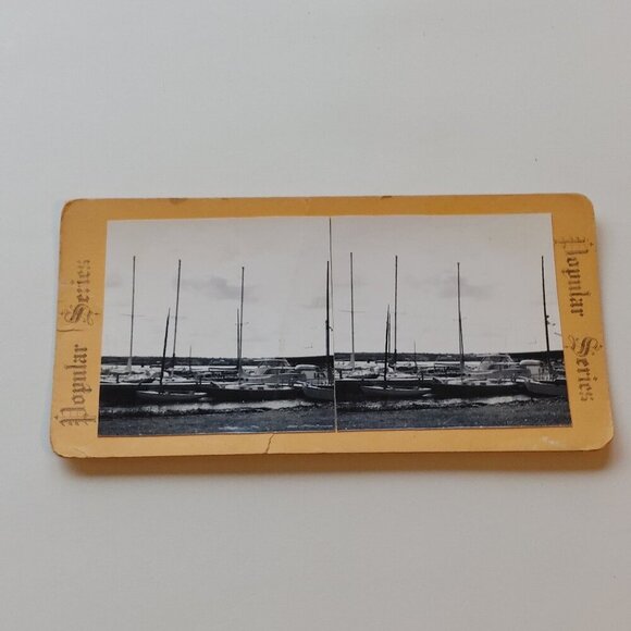 ANTIQUE Stereograph Card Sailing Ships Yachts Marina Views - Picture 1 of 4